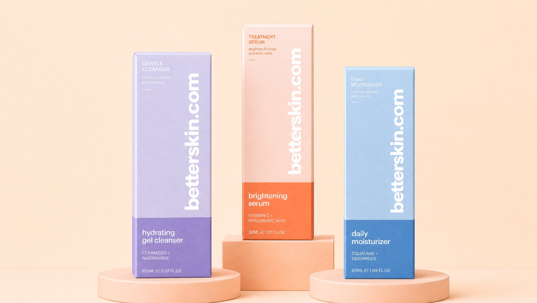 betterskin.com gentle cleanser, treatment serum and daily moisturizer