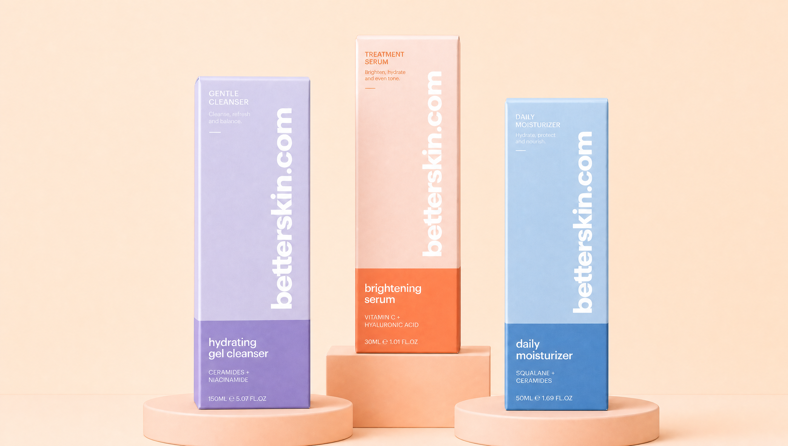 betterskin.com gentle cleanser, treatment serum and daily moisturizer